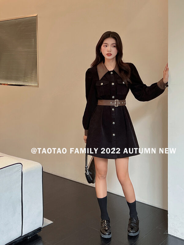Autumn is new!【TAOTAO FAMILY】Fashionable, thin, light and familiar style dress (with belt) 3879# LSL