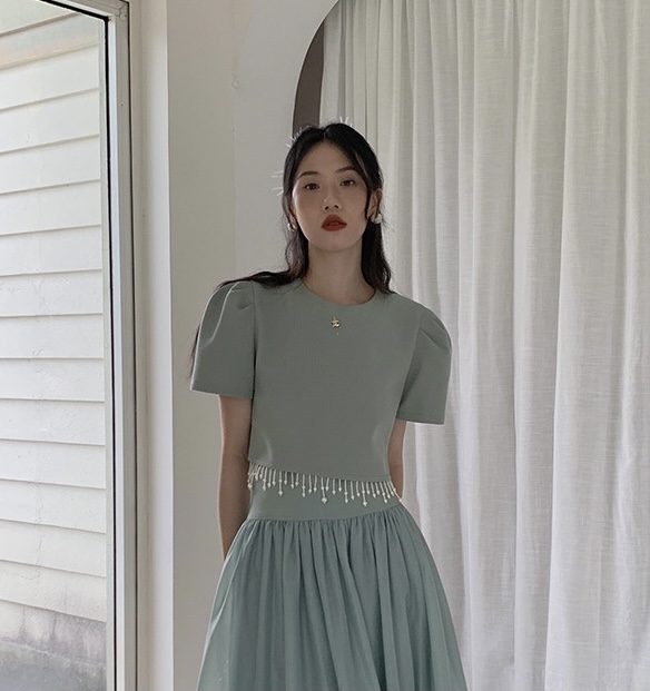 New in early autumn! [NEW OPEN] Korean style puff sleeve tassel short shirt FY80055# ZXX