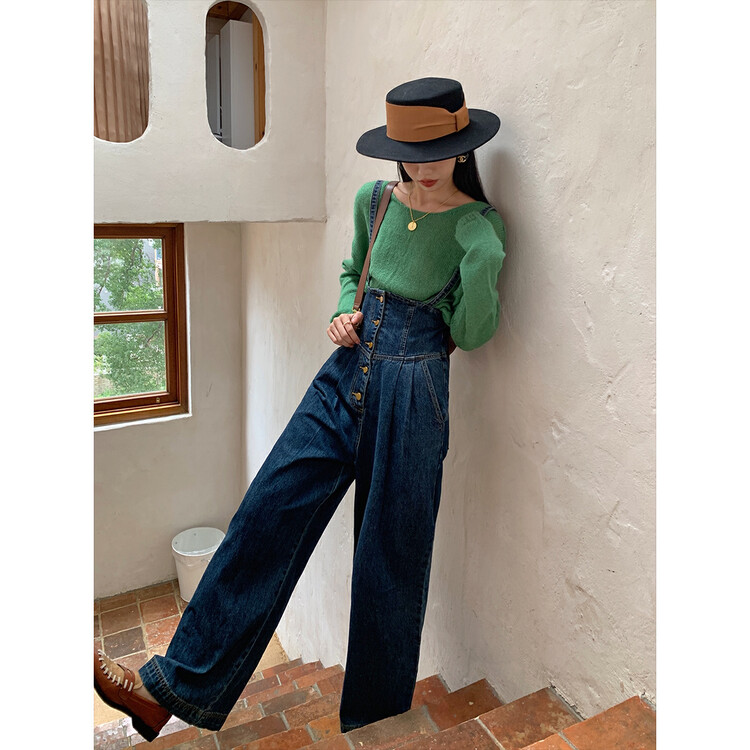 New in early autumn!【NEW OPEN】High waist straight single-breasted suspender jeans GK80107# ZXX