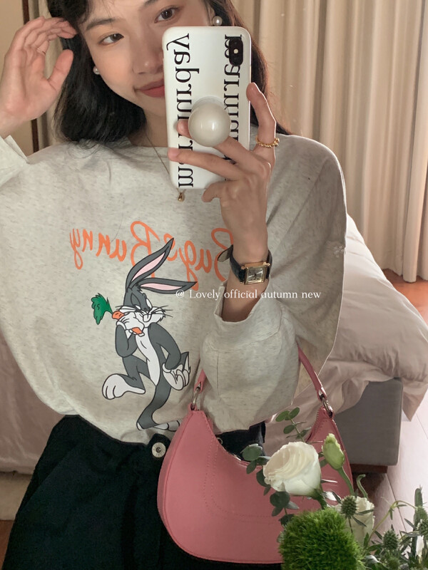 [LOVELY] Korean Rabbit Print Long Sleeve T Long Sleeve T-Shirt Z1209-1