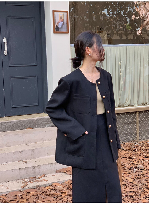 【THE MIND】Temperament round neck metal button short coat 61155# JHY