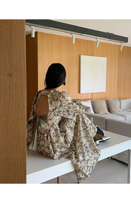 New in early autumn! [NEW OPEN] Printed niche design bow backless dress GL80198# ZXX