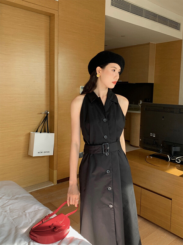 New in autumn!  【NEW OPEN】Short Outer Lantern Sleeve Shirt + Slim Slim Sleeveless Shirt Dress Set (With Detachable Belt) XL80193# ZXX