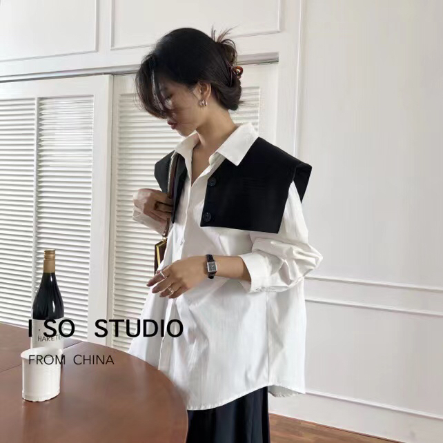 New in early autumn! [ISO Korean] Simple single-breasted shirt + temperament niche vest suit 5993# HJY