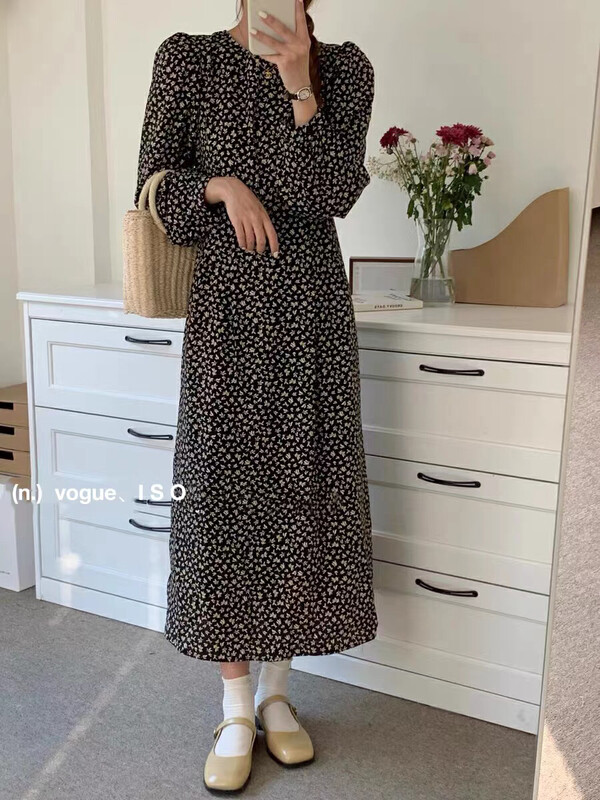 Original price 65.42! New in autumn! [ISO Korean series] round neck retro fashion floral dress 66538# HJY