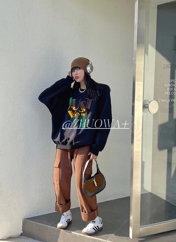 Autumn models are new! [Strictly selected by buyers - Zhuowa] color letter loose large sweater 5365# CL