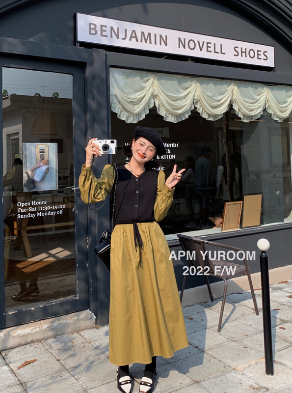 Autumn is new! [APM YUROOM] stitching fashion shirt + elastic waist skirt suit 6086# LSL