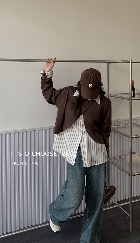 New in autumn! [ISO Korean] Versatile Sweater + Striped Loose Shirt Suit 3362# HJY