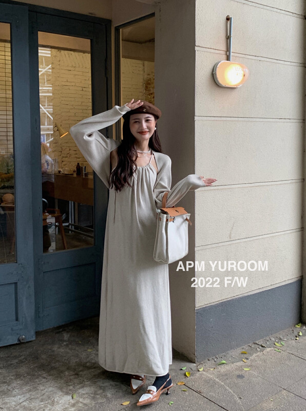 Autumn is new! [APM YUROOM] Temperament halter dress + simple and versatile knitted cardigan suit 6092# LSL