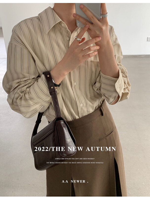 [THE MIND] Shirt collar striped slimming seasonal all-match shirt 61226