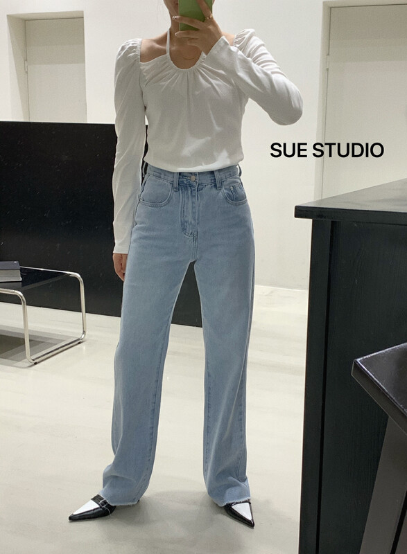 New in autumn!【SUE STUDIO】High waist Korean style comfortable all-match jeans 8332# ZJY
