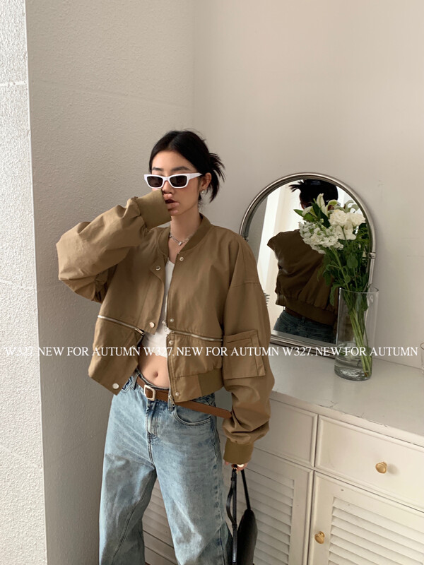 【W327.】Early autumn zipper slit baseball jacket short jacket 93170# CQW