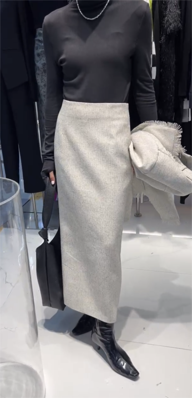 New in autumn! [Semi-plain] Neat long temperament skirt Y795# ZJY