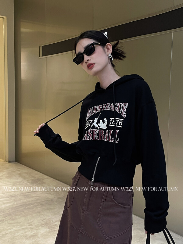 【W327.】Vintage Contrast Alphabet Hooded Sweater (Hem Zipper Vents) 57172# CQW