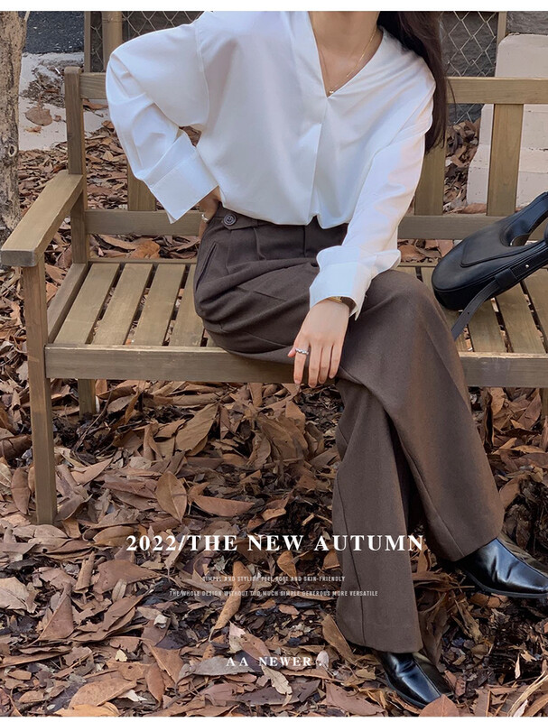 [THE MIND] Tencel V-neck high-end casual all-match shirt 61158