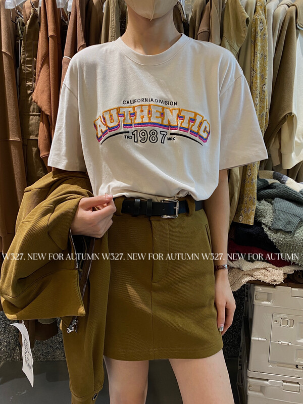 【W327.】Autumn Custom Contrast Color Embroidered Letters Brushed Short Sleeve T-Shirt 57160# CQW