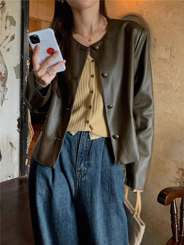 New in autumn! [ISO Korean series] high-end round neck loose commuter all-match short jacket 3357# HJY