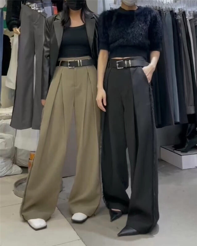 New in autumn! [Semi-plain] Neat temperament all-match casual pants (with belt) H035# ZJY