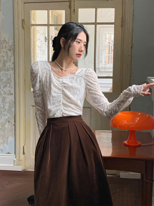 New Autumn!【NEW OPEN】Ladies Lace Slightly Transparent Pullover Shirt FY80307# ZXX