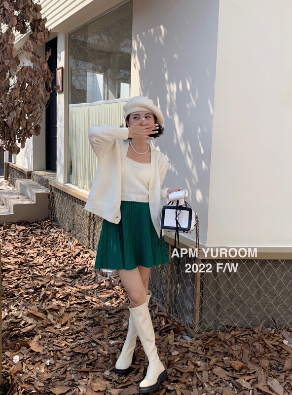 New in autumn!【APM YUROOM】Korean version all-match high waist pleated knitted skirt 9157# LSL