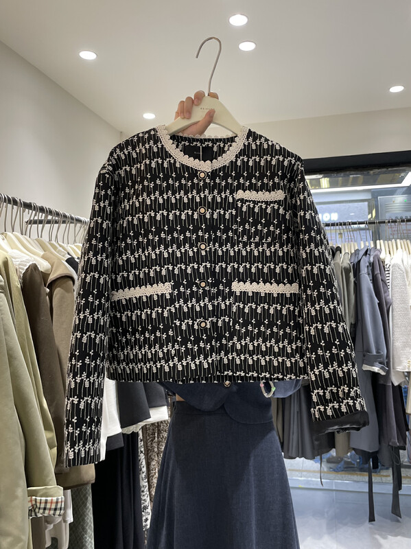 New in autumn!【RS】French lace edge contrast color small fragrance short coat XL1019# FHX