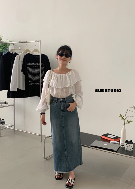New in early autumn! [SUE STUDIO] Korean version of the slit design slim denim skirt 8357# ZJY