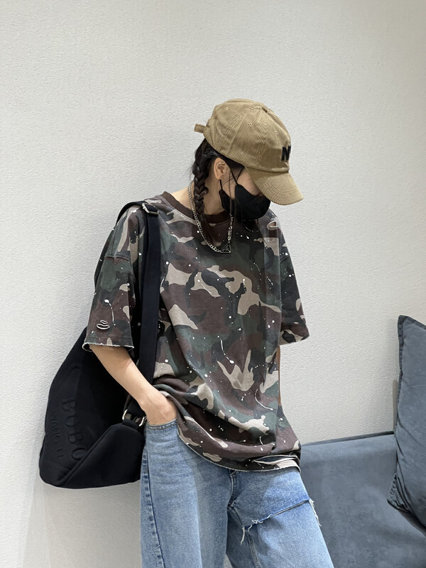 【BOBO1972 】Personalized and comfortable camouflage short-sleeved T-shirt (T-shirt only) 229529# CQW