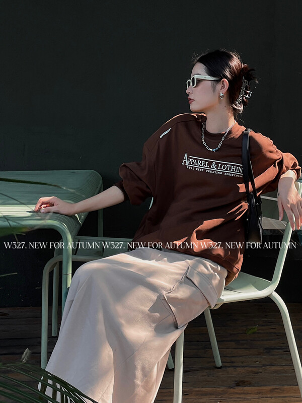 【W327.】Korean Alphabet Printed Shoulder Small Label Composite Sweater 57161# CQW