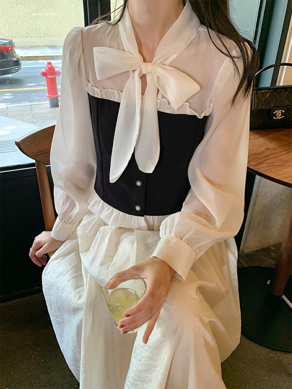 New in autumn!  【NEW OPEN】Korean Style Sweet Age Reduction Bow Shirt FY80306# ZXX