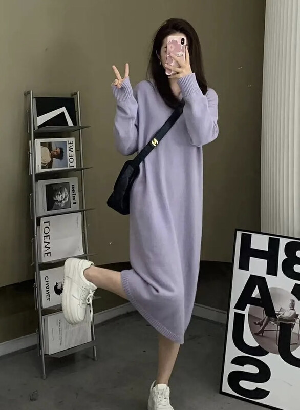 New in early autumn! [JH] Net red knitted hooded loose dress 43028# PCZ