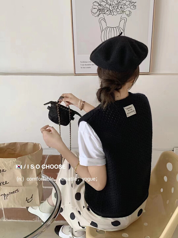 New in early autumn! [ISO Korean] Dongdaemun, South Korea's fashionable hollowed-out vest/sling 6025# HJY
