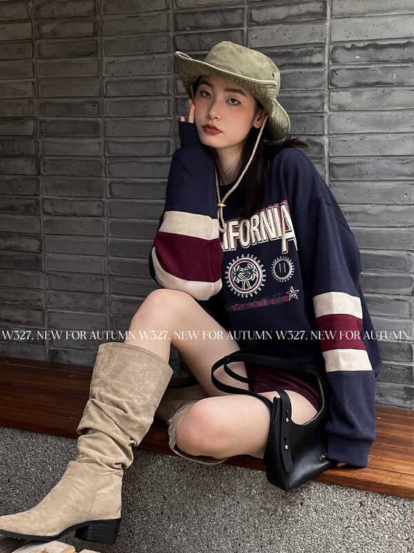 【W327.】Korean version of retro foam letters brushed cotton sweater 57168# CQW