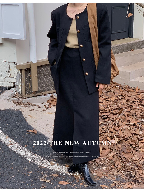[THE MIND] Temperament High Waist Slim Front Slit Skirt 61155-1