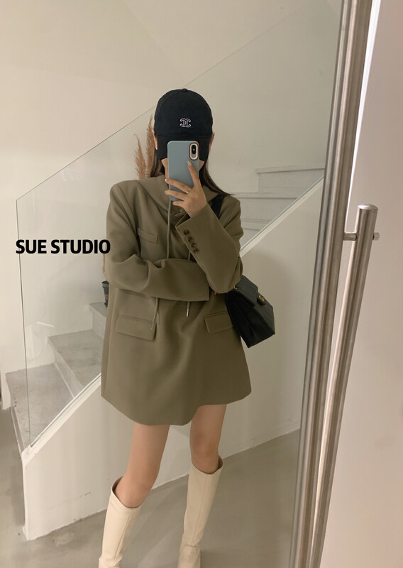 New in autumn!【SUE STUDIO】Designed hooded mid-length suit dress 11113# ZJY