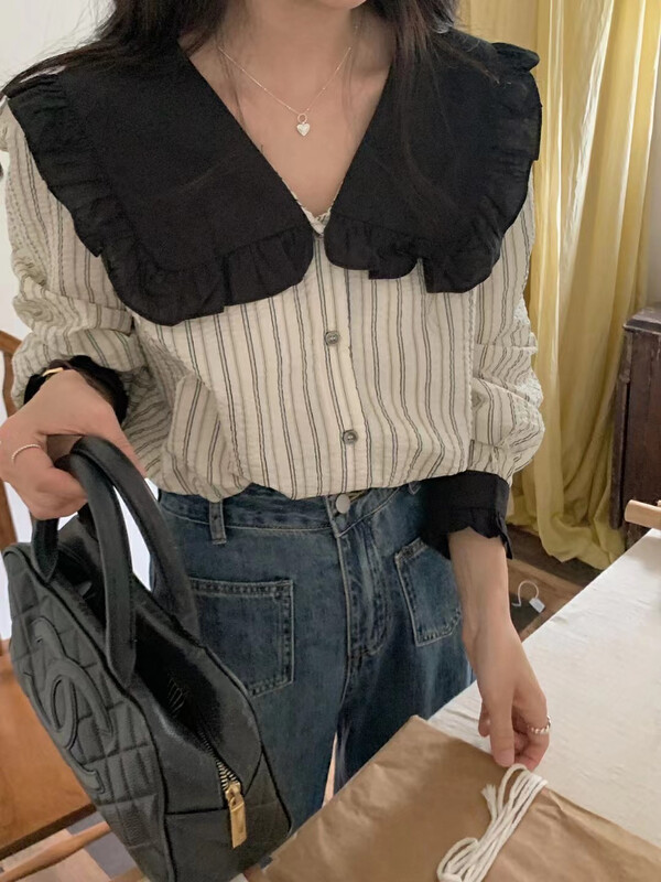 【LOVELY】Korean style ins doll collar striped shirt shirt S2187# FHX