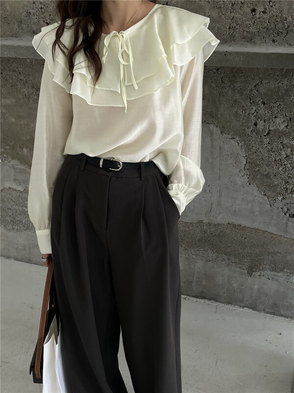 New in early autumn! [TN] Double layer lotus leaf tie shirt 2132# CLS