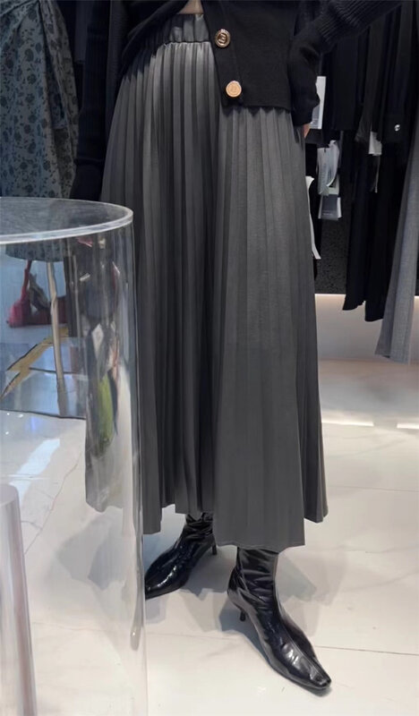 New in autumn! [Semi-plain] elastic waist solid color long temperament skirt (sell skirt only) U5126# ZJY