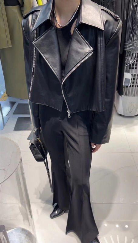 New in autumn! [Semi-plain] lapel street style diagonal zipper leather jacket U5130# ZJY