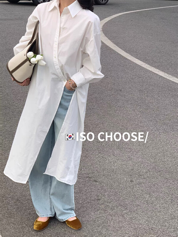 New in early autumn! [ISO Korean series] chic retro Hong Kong style mid-length shirt dress 66370# HJY