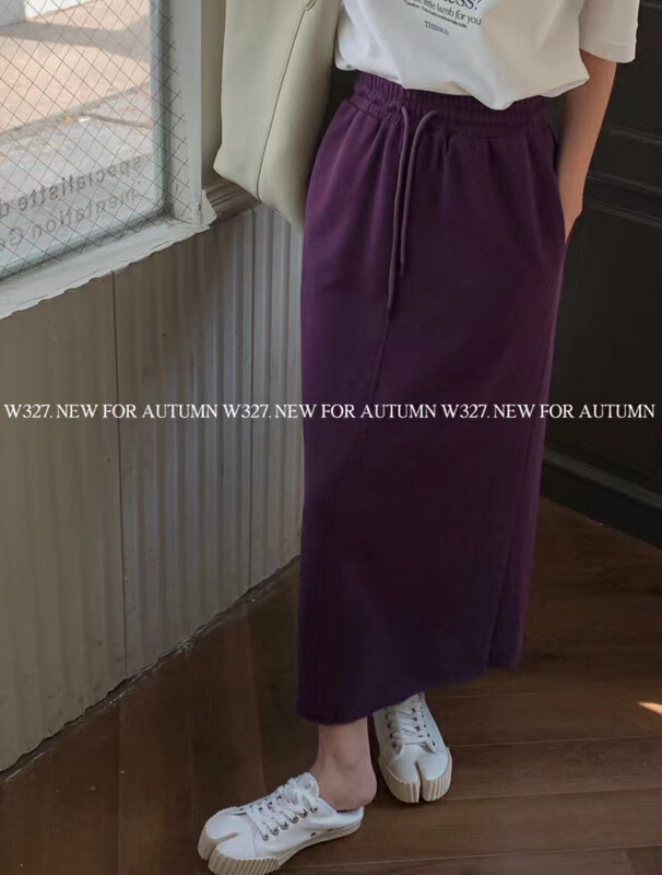 【W327.】Early autumn Korean style drawstring back slit skirt 57076# CQW