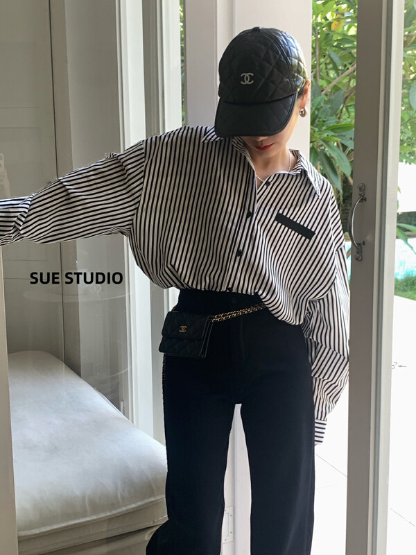 New in early autumn! [SUE STUDIO] loose striped casual shirt 98025# ZJY