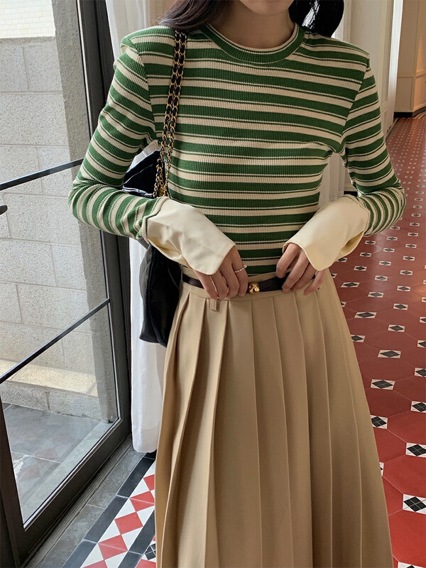Autumn is new!【NEW OPEN】Korean Striped Slim Knit Sweater XY80029# ZXX