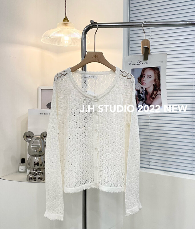 New in autumn! [JH] Korean simple fashion micro-transparent knitted cardigan T142# PCZ