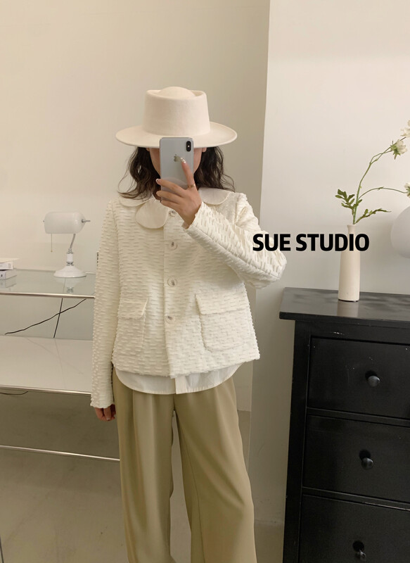 New in autumn! [SUE STUDIO] Korean fashion round neck short jacket 98051# ZJY