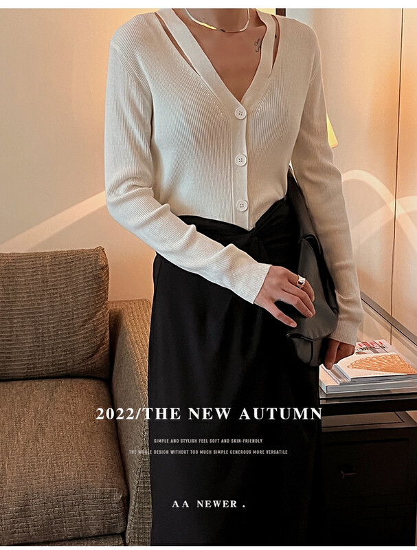 [THE MIND] V-neck design is slim and simple, all-match knitted cardigan 71302