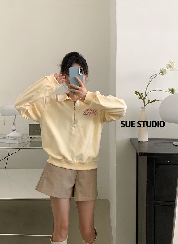 New in autumn! [SUE STUDIO] zipper casual alphabet sweater 99915# ZJY