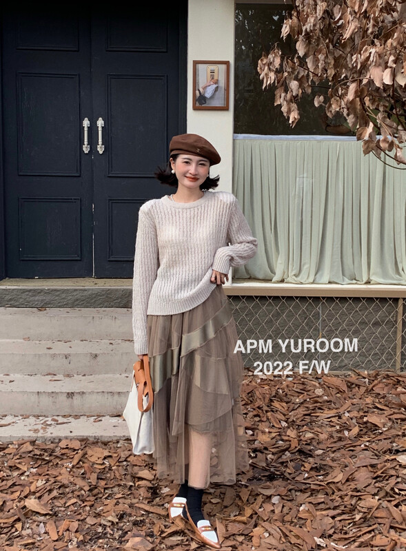 New in autumn! [APM YUROOM] Temperament mesh stitching knitted skirt 6068# LSL
