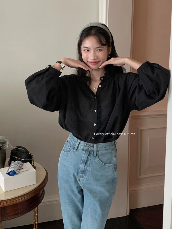 [LOVELY] Temperament Slightly Drunk Jasmine Lace Lace Shirt S2106
