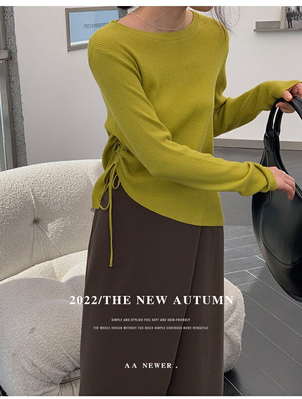 [THE MIND] Round neck side drawstring casual all-match knitted sweater wool 71311