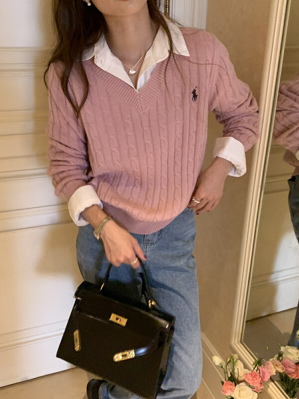 【LOVELY/SHMILY】Korean casual twist embroidery pullover sweater M0771